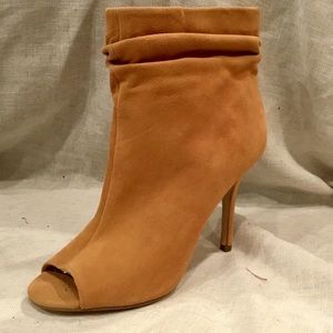 Aldo peep toe suede tan ankle boots